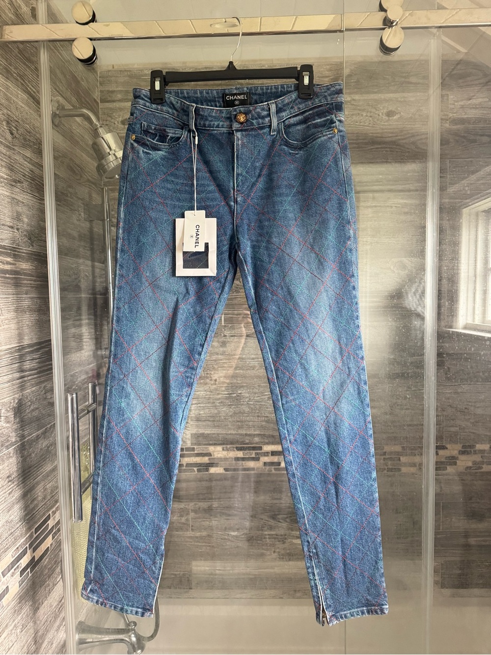 Rare CHANEL 17A Runway Quilted Denim Jeans | FR 40 | NWT